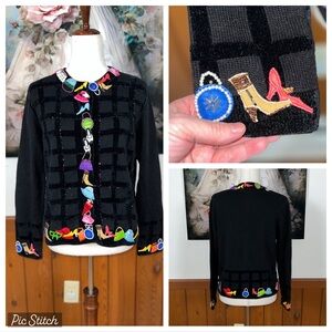 Gorgeous Vintage 90s Just B Ramie Cotton Embellished Cardigan Sweater!
